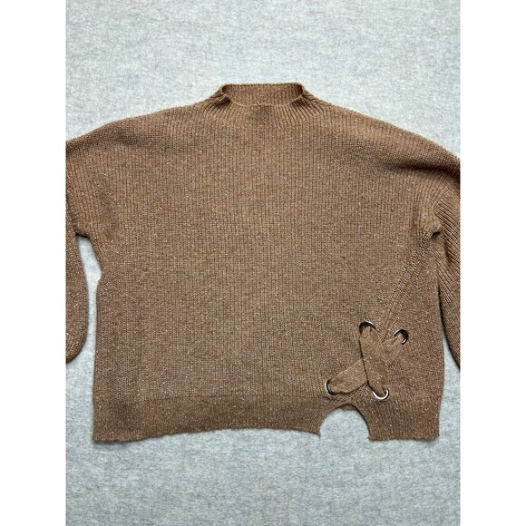 Kerisma Brown Balloon Sleeve Knit Angola Blend Sweater Size Medium/Large - Picture 2 of 9